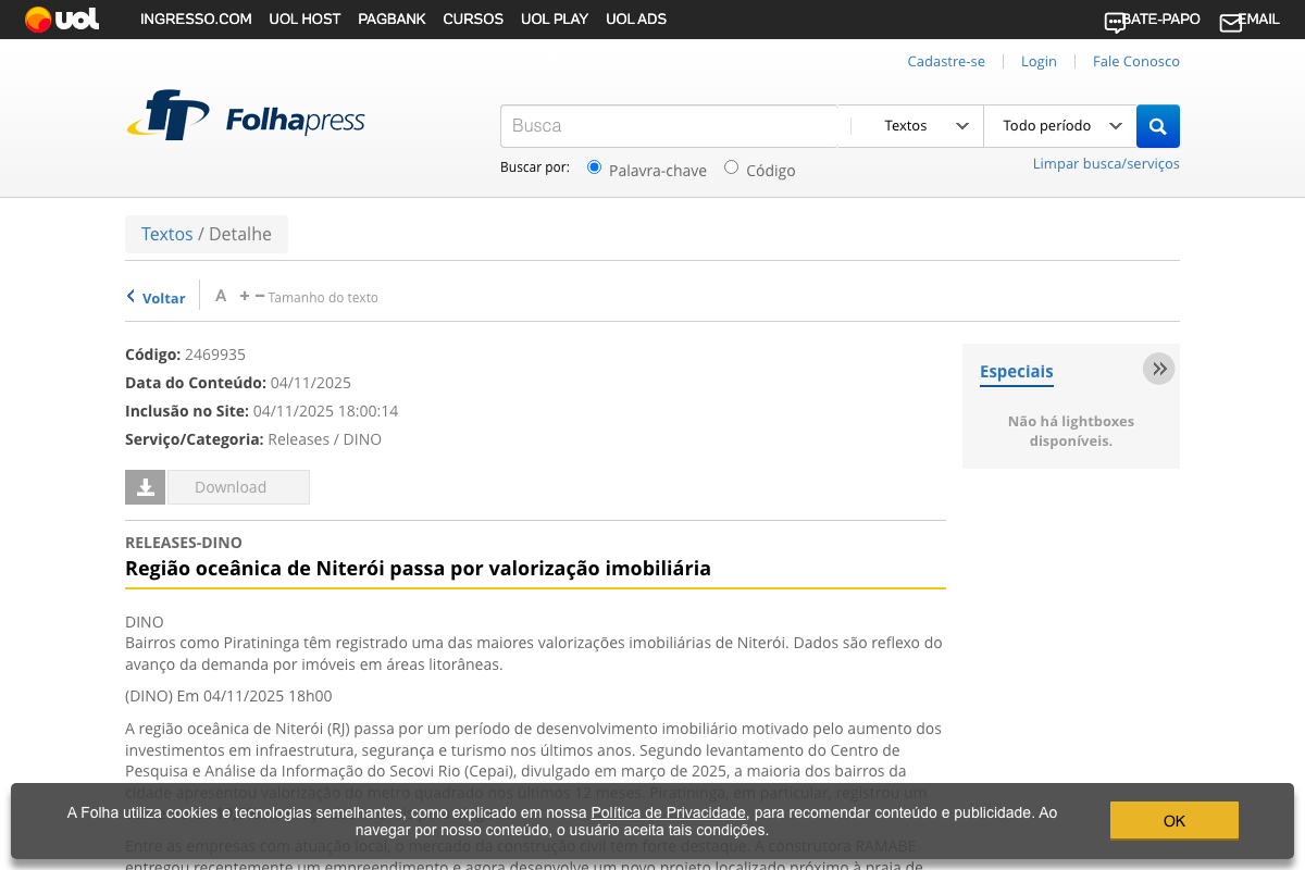 Notícia de Folha Press