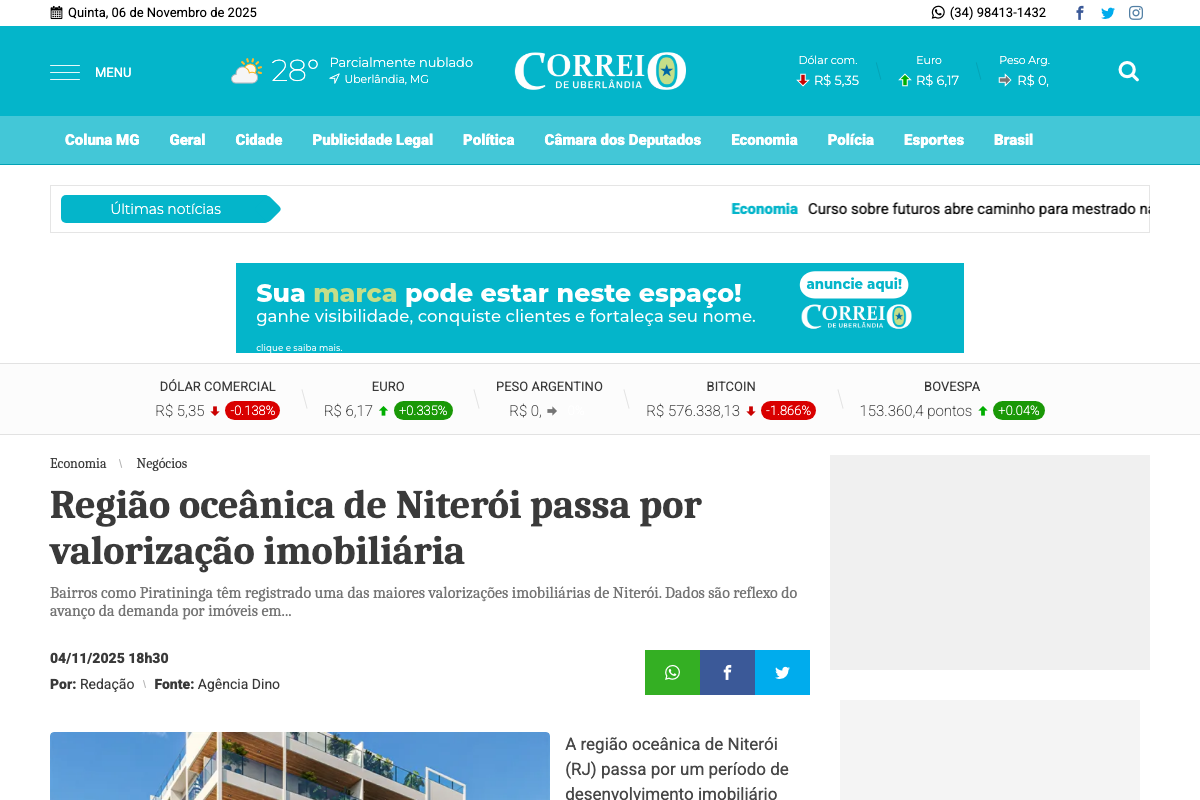 Notícia de Jornal Correio de Uberlândia