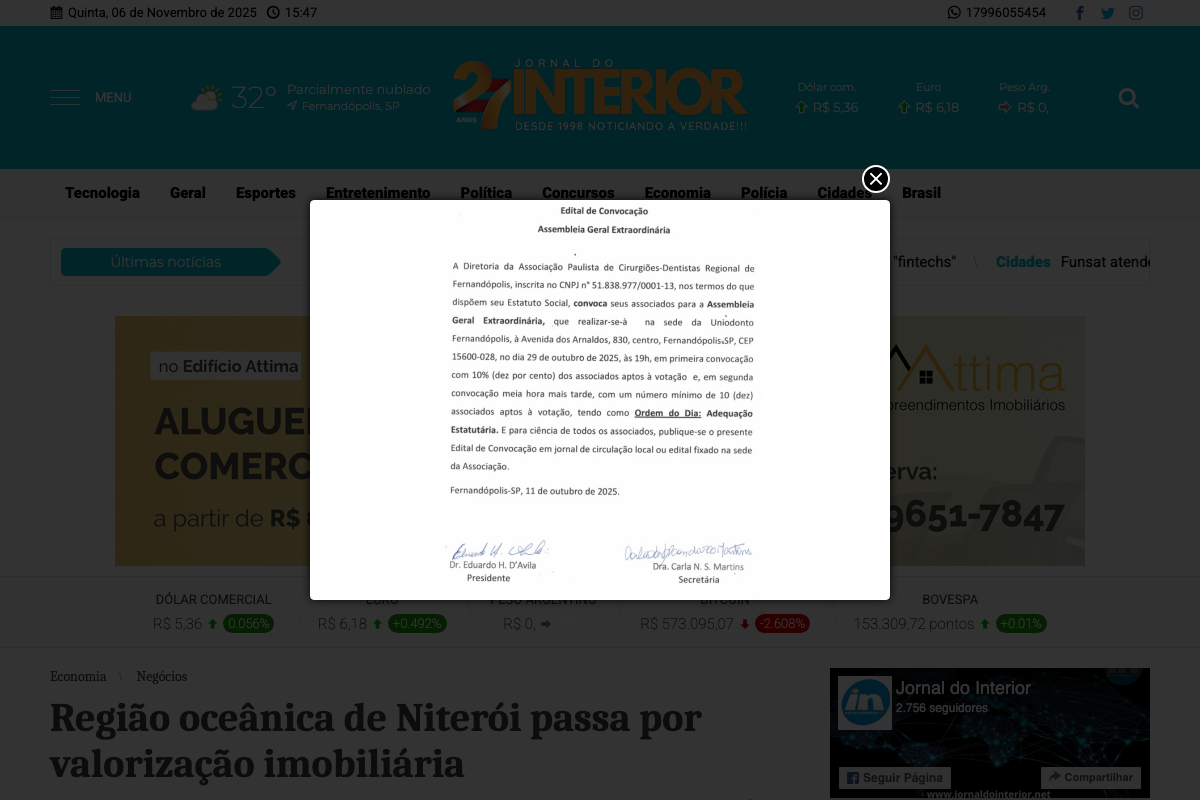 Notícia de Jornal do Interior