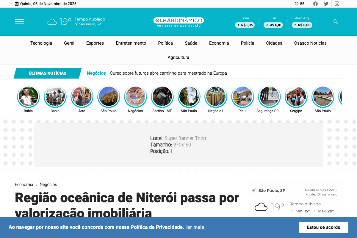 Notícia de Portal de notícias Olhar Dinâmico